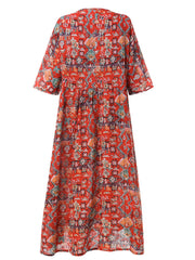 Women Three Quarter Sleeve Bohemia Vintage Print Floral Dress