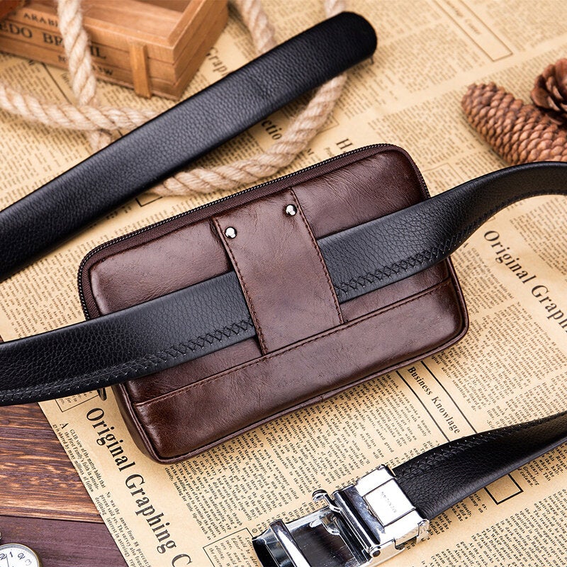 Vintage Genuine Leather 6.4" Phone Waist Bag for Business