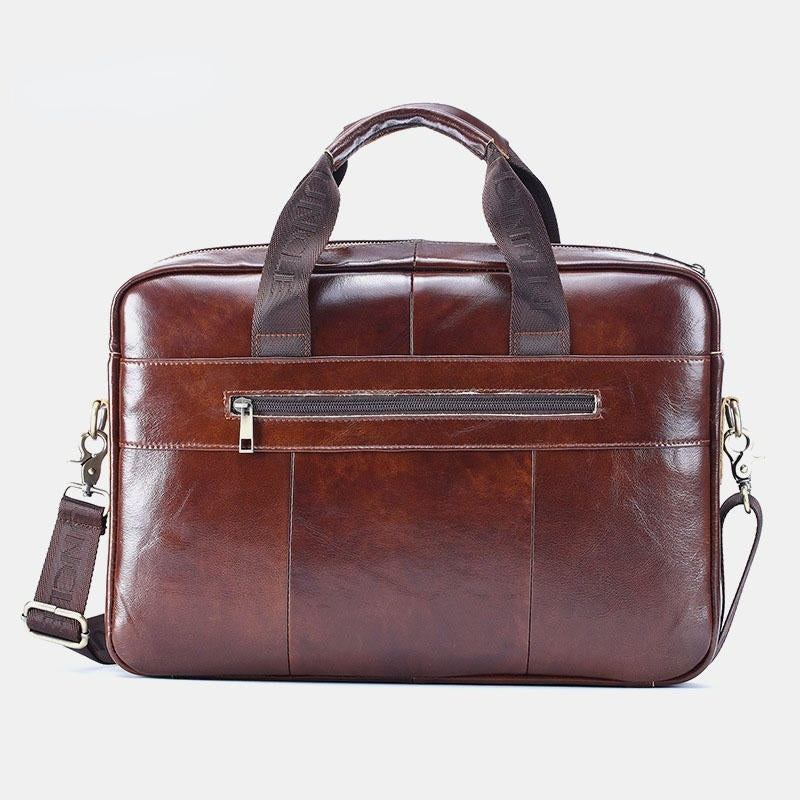 Men's Genuine Leather Large Capacity Crossbody Shoulder Business Bag