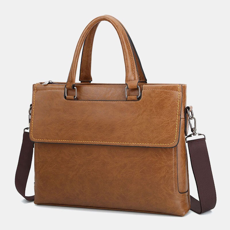 Men's Vintage Leather Anti-theft Waterproof 14" Laptop Briefcase Crossbody Bag