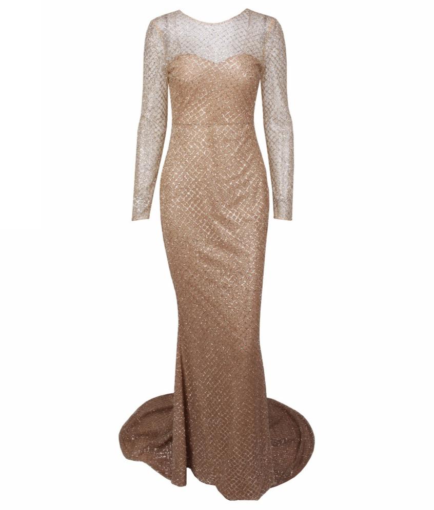 Love&Lemonade . White Flash Lattice Beads Slim  Long Dress  TB 10036 Autumn/Winter