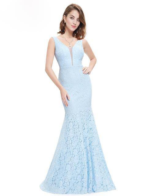 Lace Mermaid Christmas V-Neck Elegant Prom Dresses