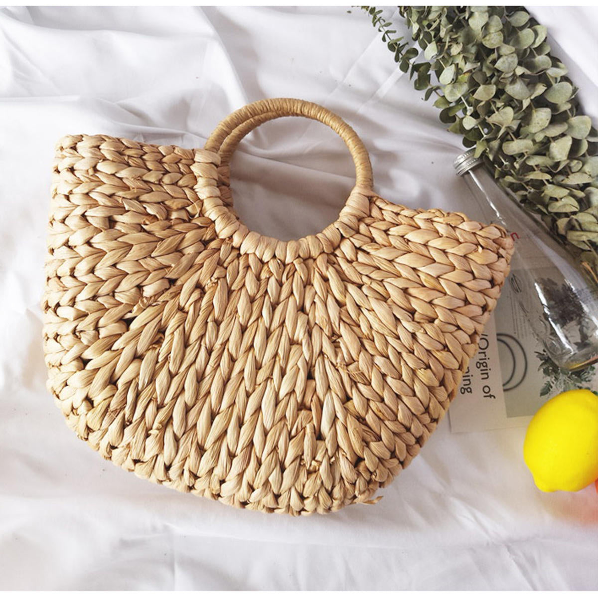 Straw Bag Women Summer Rattan Handmade Woven Circle Bohemia Beach Handbag