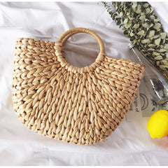 Straw Bag Women Summer Rattan Handmade Woven Circle Bohemia Beach Handbag