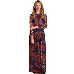 Fashion Women Long Chiffon Long Sleeve Print Maxi Dress - Sheseelady