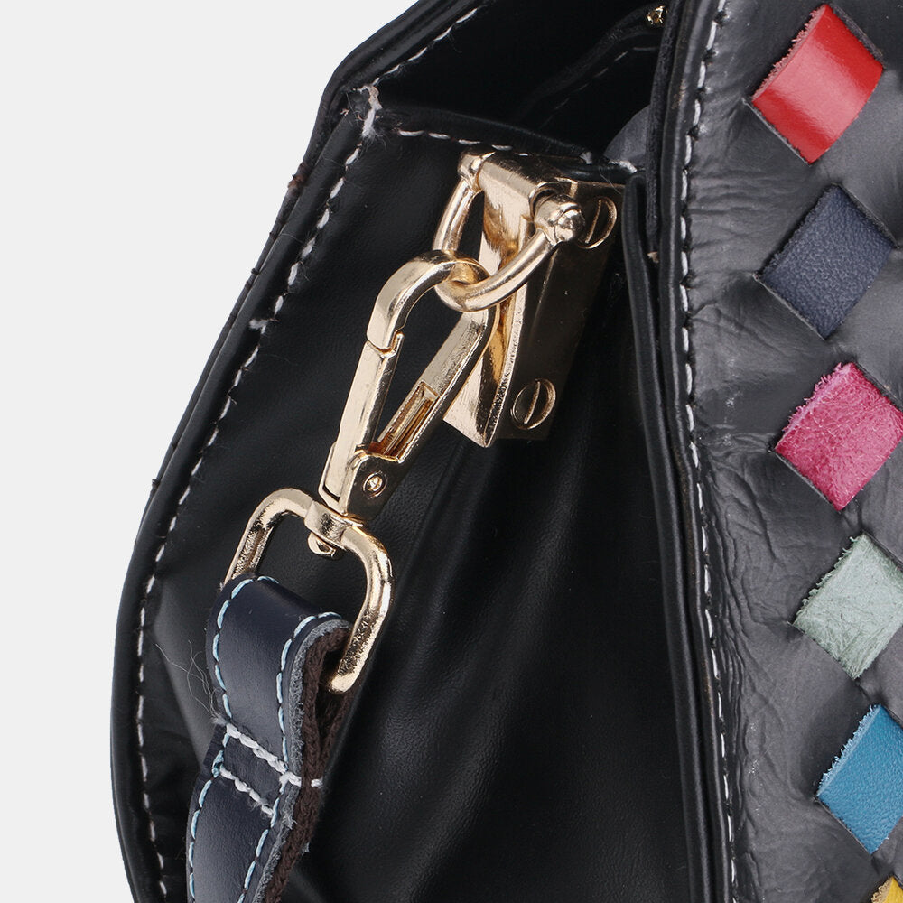 Women Genuine Leather Patchwork Phone Bag Crossbody Shoulder