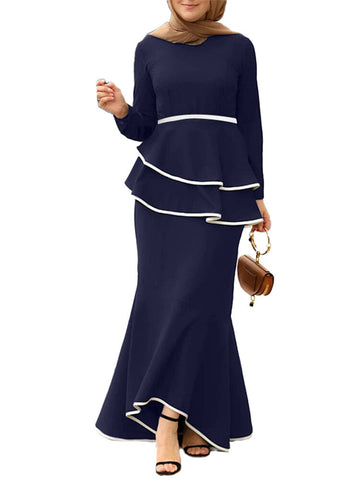 Women Irregular Hem Double Layer Ruffle Solid Dress