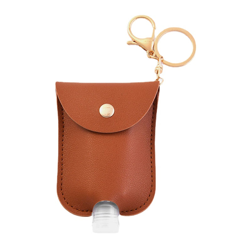 Women Faux Leather Casual Portable Hand Sanitizer Bottle Keychain Travel Pendant Bag Accessory