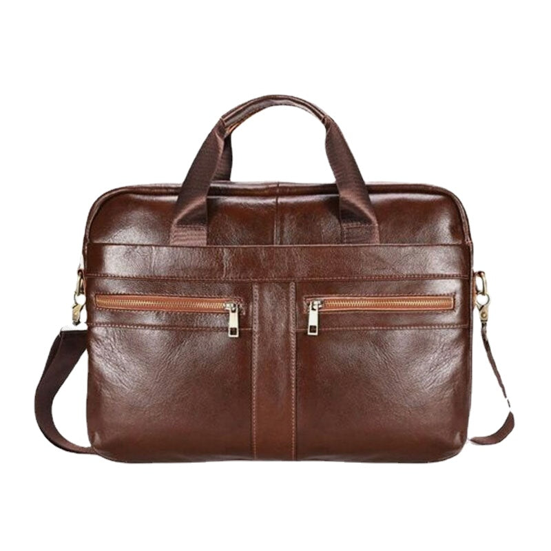 Men's Vintage Leather 14" Laptop Messenger Bag - Multi-pocket Crossbody Briefcase