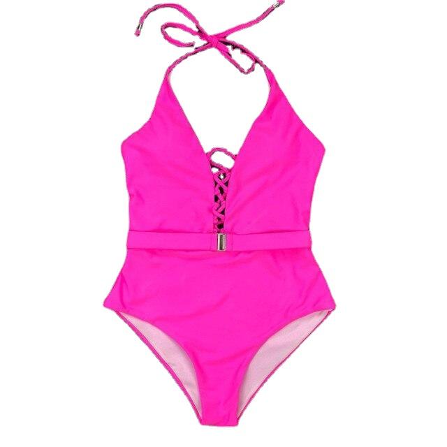 Summer Women's Lace Up High Cut Monokini Swimsuit One Piece