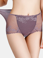 Women Translucent Lace See Through High Waist Thin Lingerie Panties