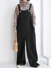 Women 100% Cotton Wide Leg Pleated Solid Maxi Length Jumpsuits