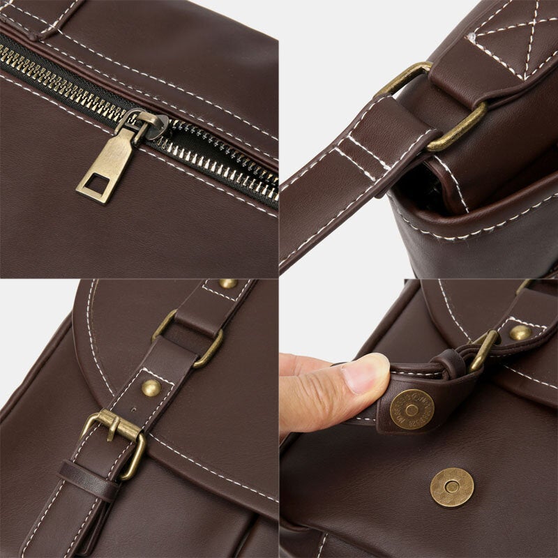 Men's Vintage PU Leather Multi-pocket Crossbody Teacher Bag