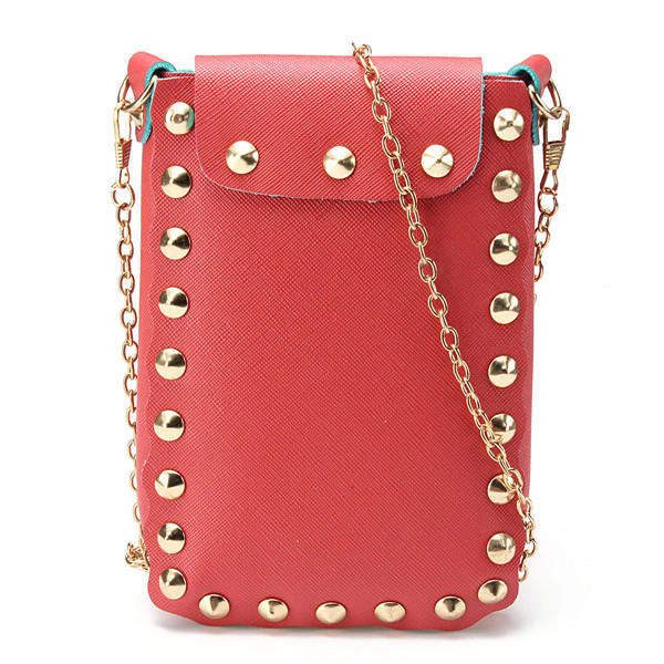 Women Chain Rivet Shoulder Bags Lock 6.5 Inch Phone Case Crossbody