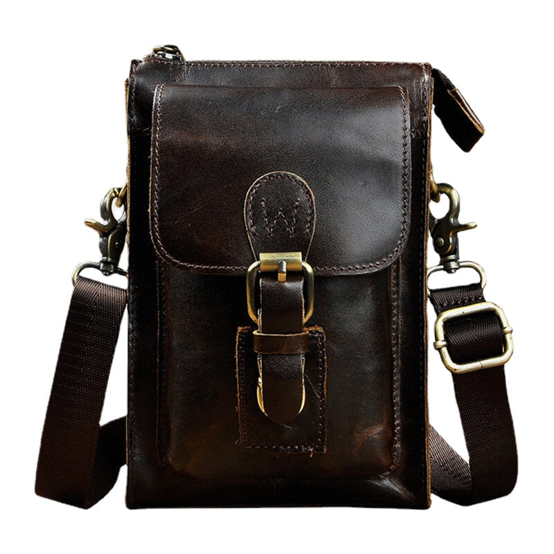 Men's Vintage Leather Crossbody Bag - Durable Multi-functional Waist Belt Bag