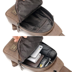 Men Artificial Leather Vintage Chest Bag Multi-compartment Large-capacity Wear-resistant Shoulder Messenger Bag