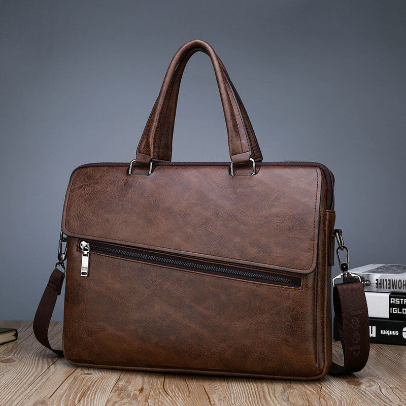 Men's Vintage PU Leather Anti-Theft Business Messenger Crossbody Shoulder Bag