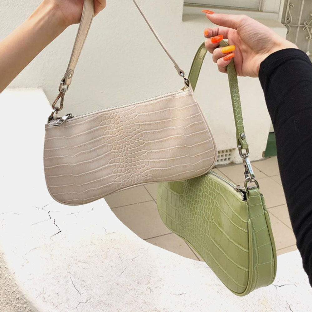 Women PU French Avocado Stick Bag Small Crowd Vintage Crocodile Pattern Women's One Shoulder Underarm Handbags