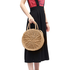 Round Women Girls Straw Rattan Bag Circle Handbag Handwoven Summer Beach Bali