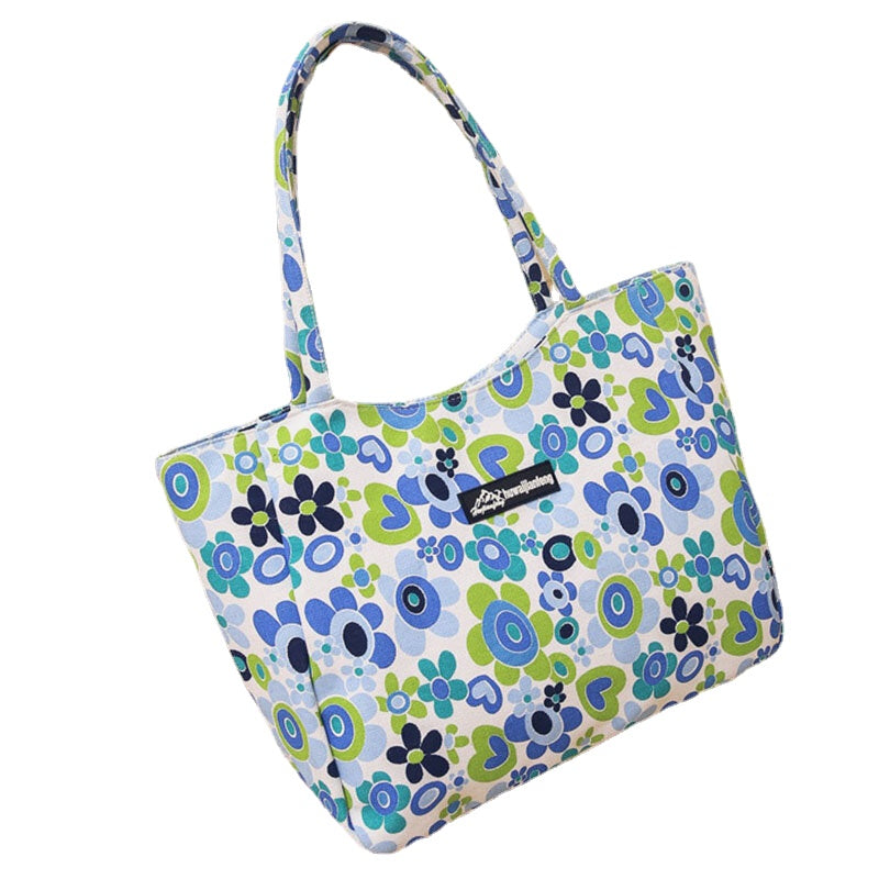 Women Large Capacity Waterproof Flower Stripe Handbag Tote