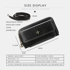 Women PU Leather Cross Flower Tassel Large Capacity Multi-card Slot Phone Bag Crossbody Shoulder