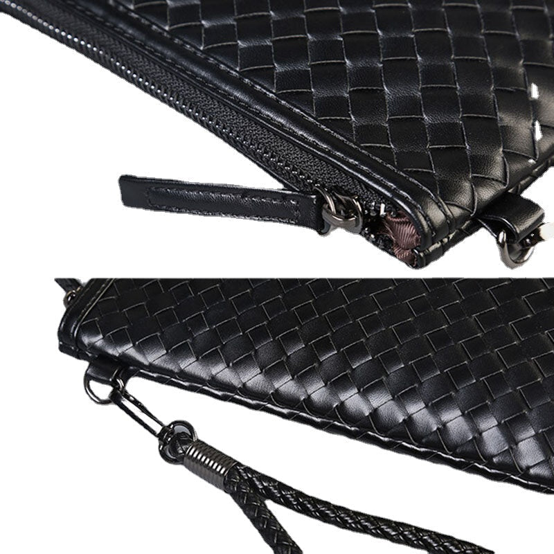 Unisex Faux Leather Woven Pattern Solid Color Business A4 Paper File Bag Envelope Bag Clutch Bag