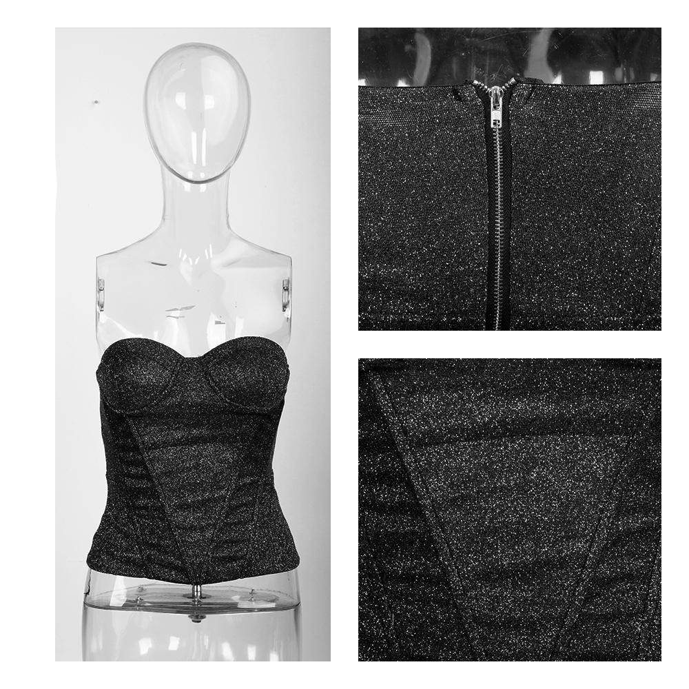 Love&Lemonade Sexy Tube Top Chest Cup Skeleton Support Glitter Elastic Fabric Top  LM81760