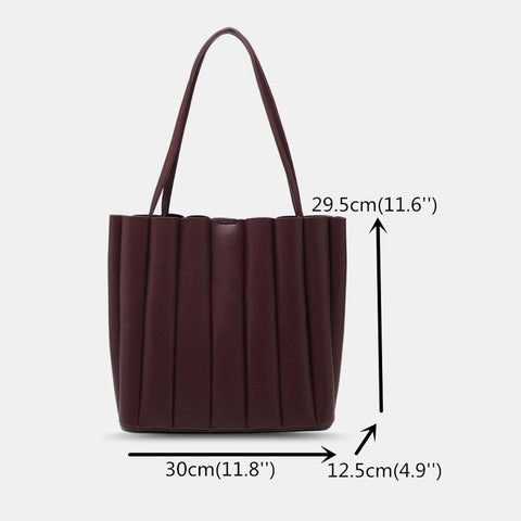 2 Pcs Women PU Leather Stripe Small Square Bag Large Capacity Ruched Handbag Shoulder