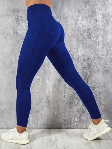 Women Solid Color Pocket Yoga Sport Bodycon Leggings