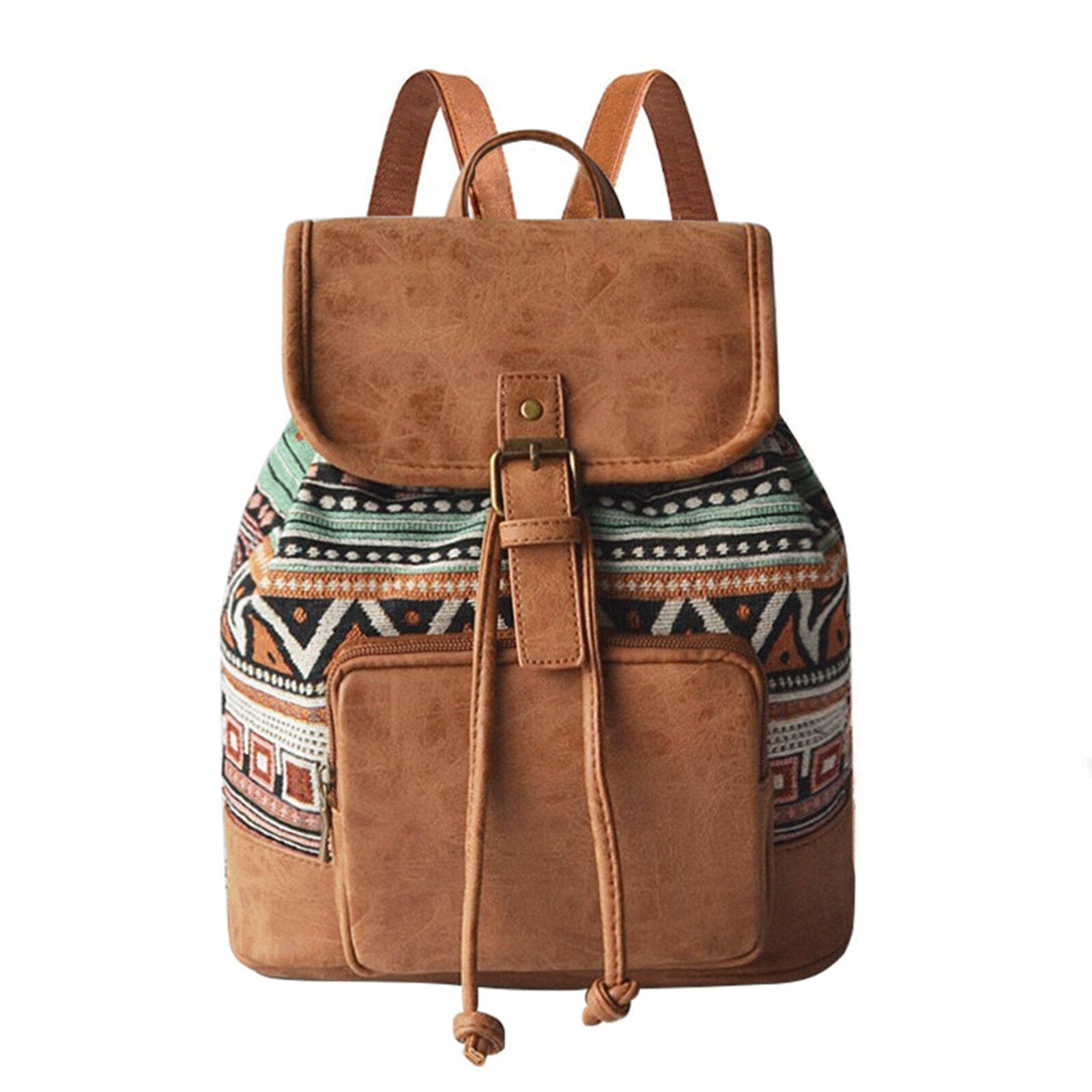 Women Canvas Fabric Vintage Ethnic Pattern Bohemian Backpack Adjustable Strap Casual Bag