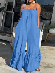 Solid Color Sleeveless Straps Pleated Jumpsuit For Women