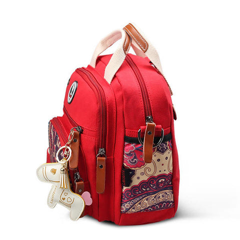 Women Canvas Multifunctional Print Shoulder Bags Backpack