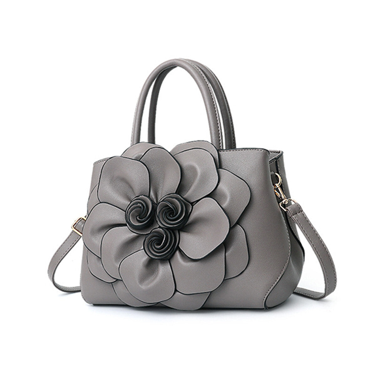 Women Lady Leather Elegant Handbag Flower Decoration Shoulder Evening Bag