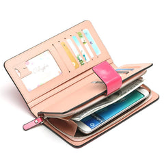 6 Inches Cell Phone Women 12 Card Slots Wallet Purse PU Credit