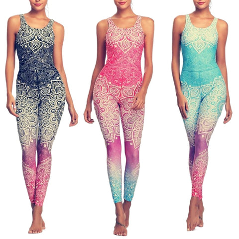 Trendy Women's Backless Elastic Tracksuit With Mandala Print For Fitness