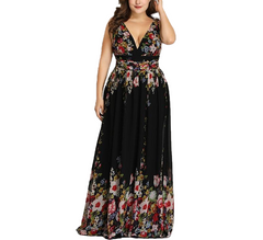 Elegant Printed A-Line V-Neck Chiffon Party Dress - Sheseelady