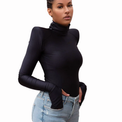 Fashion High Collar Finger Stall Slim-Fit Base Bodysuit