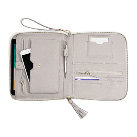 Women Leather Solid Color Multifunction Tassel 6 Card Slots Pen Phone Bag Clutch