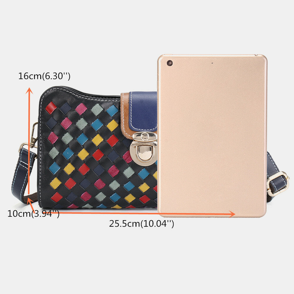 Women Genuine Leather Patchwork Phone Bag Crossbody Shoulder