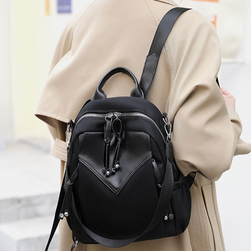 Women PU Leather Color Blocking Large Capacity Anti-theft Backpack Student Bag Travel