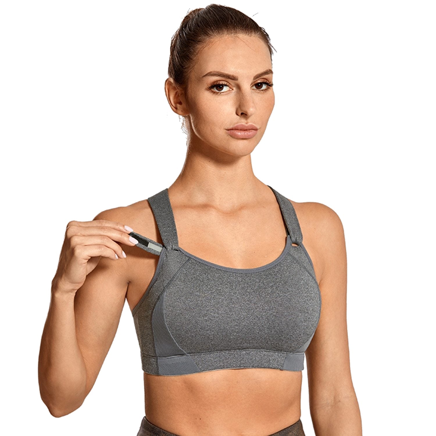 Women's Seamless High Impact Quick Drying Full Coverage Padded Wirefree Racerback Workout Sports Bra Black / Grey