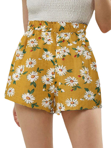 Daisy Print High Waist Women Casual Shorts