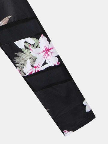 Floral Print Mesh Patchwork Sport Yoga Leggings For Women