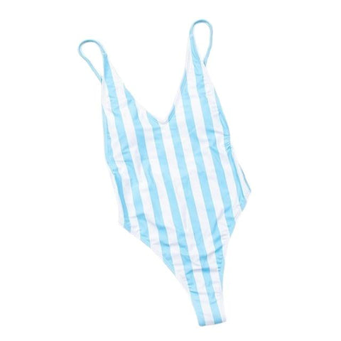 Sexy Women's V-Neck Backless Swimsuit With Striped Print One Piece