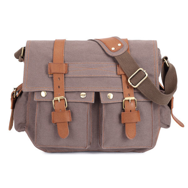 Men's Canvas Leather Casual Crossbody Messenger Bag for Outdoor Use