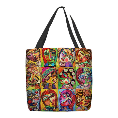 Women Felt Multicolor Cartoon Figure Print Handbag Shoulder Bag Tote