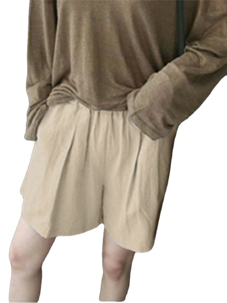 Leisure Solid Ruched Pocket Casual Cotton Shorts