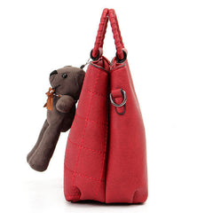 Retro Women PU Leather Plaid Bear Handbags Ladies Elgant Shoulder Bags Crossbody