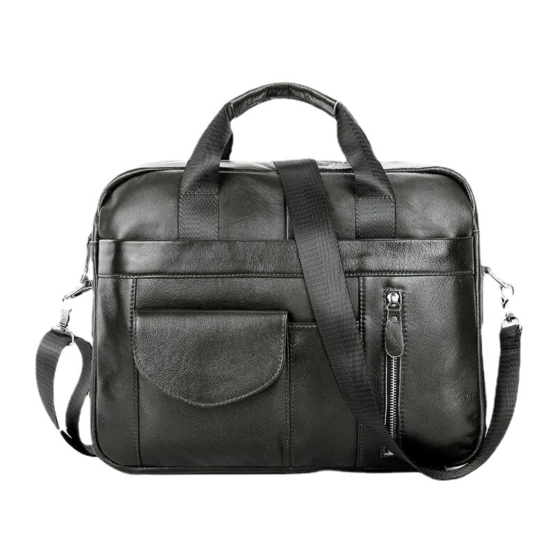 Men's Vintage Leather Laptop Bag 14" Multi-pocket Briefcase Crossbody Shoulder Handbag
