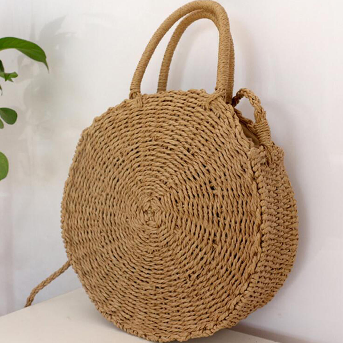 Round Women Girls Straw Rattan Bag Circle Handbag Handwoven Summer Beach Bali